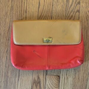 J. Crew Factory Red and Tan Clutch